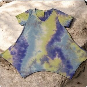 Larace Blue and Green Tie-Dye Short Sleeve Top XL